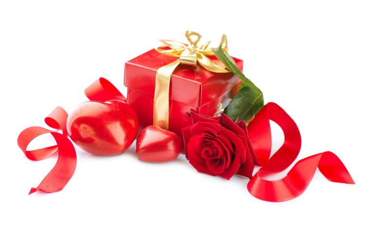 情人节,玫瑰,白色背景,红色,心形符号,礼物,缎带,花卉,照片,2560x1669